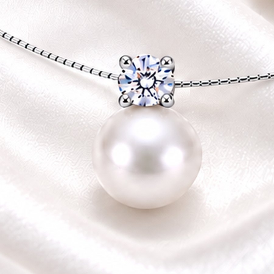 Estelle pearl pendant necklace with solitaire stone