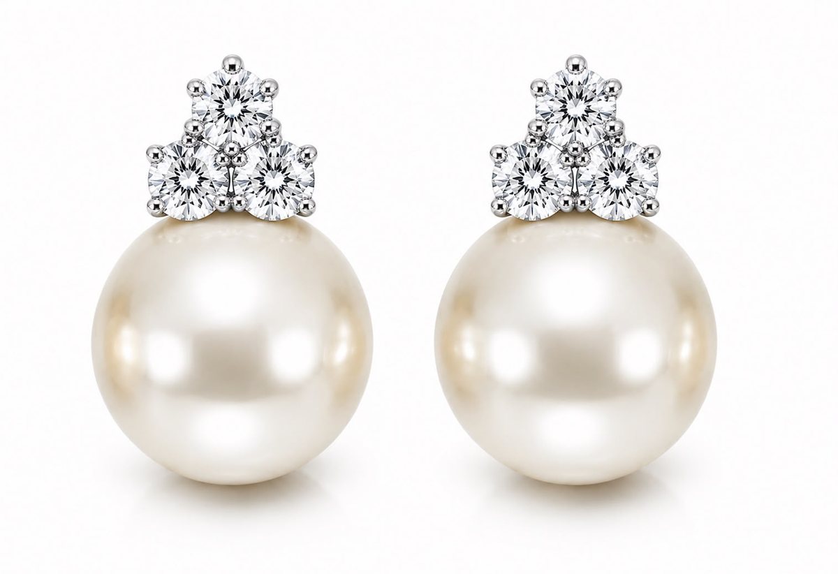 Estelle Tri-Star pearl stud earrings