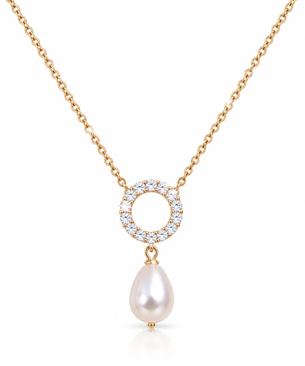 Solar teardrop pearl pendant necklace